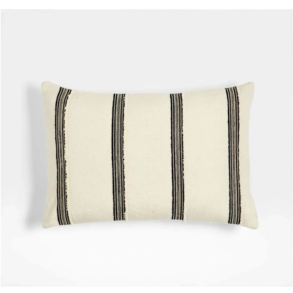 Crate and Barrel Ivory and Black Accent Pillow Cover 22 x 15